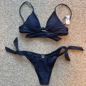 Aerie Two Piece Triangle Bikini, Navy, Size Small